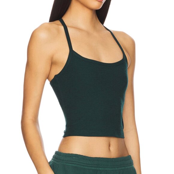 Spacedye Slim Racerback Cropped Tank Top - Dark Spruce Green - Picture 1 of 2